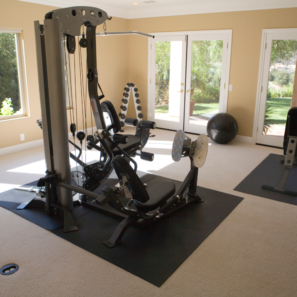 Basement Home Gym with different workout machines and equipment